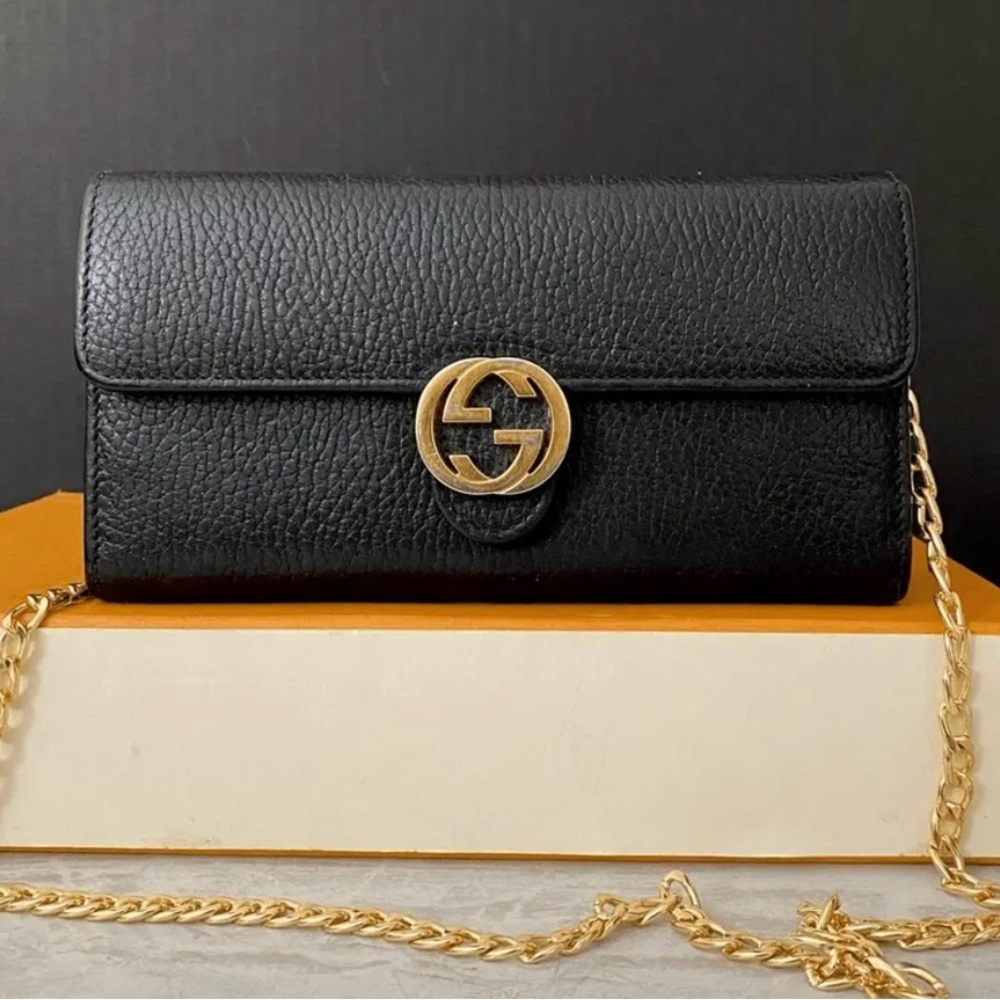 Gucci GG Interlocking Long Wallet/Crossbody Bag. Black.